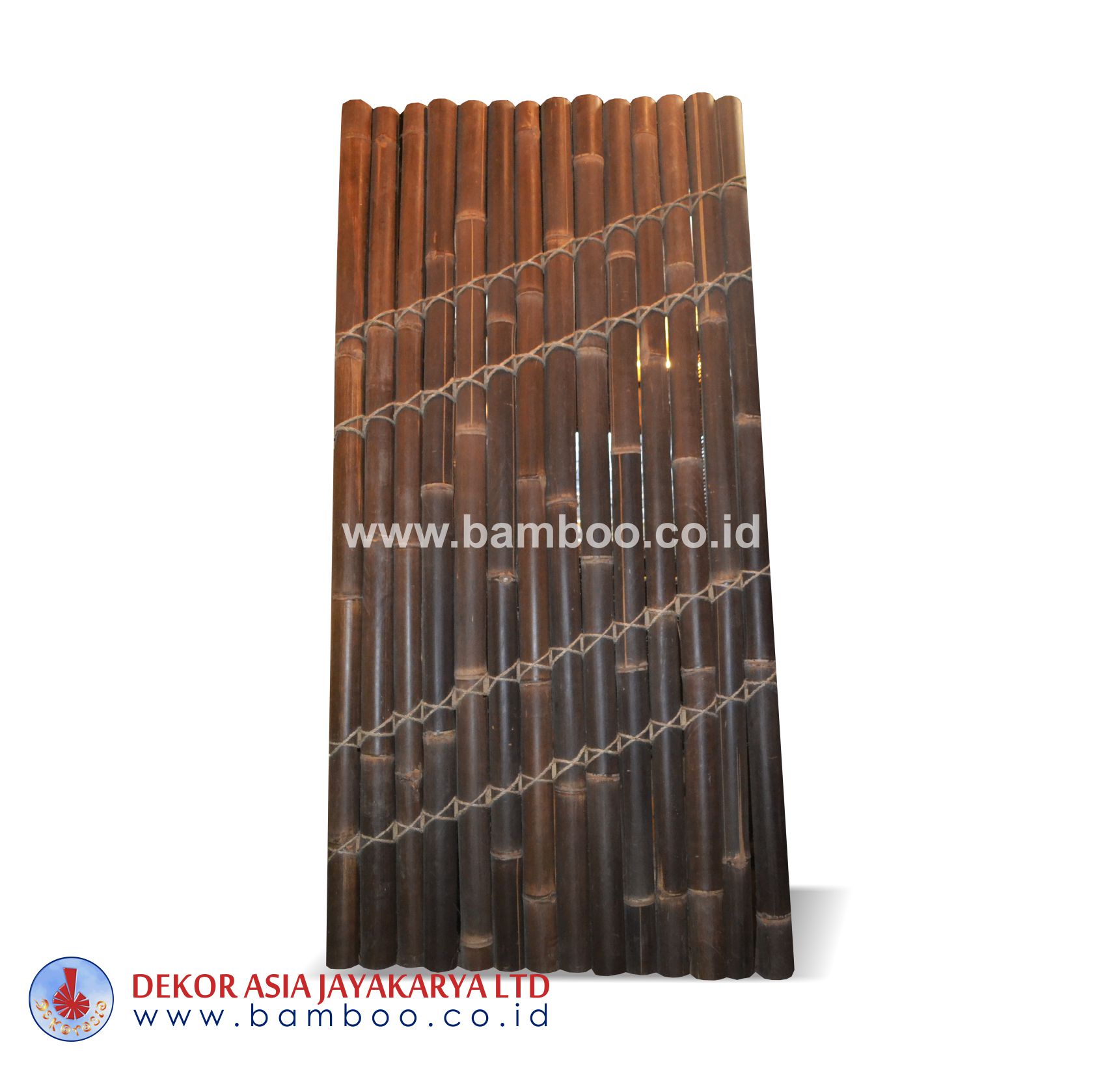 Half cut bamboo fence 4 back slats black coco rope